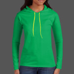 Ladies 100% Combed Ring Spun Cotton Long Sleeve Hooded T Shirt
